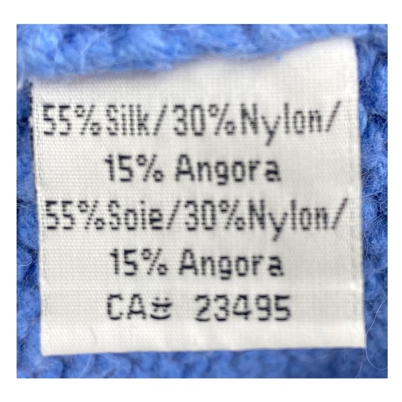 Vtg. Icelandic Design Blue Silk Blend Cable Knit Pullover Sweater Sz.L Angora - Picture 9 of 10